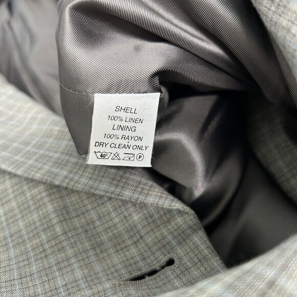 Brooks Brothers Gray Plaid 100% Linen Three Button Blazer Jacket Women’s Size 16 - Picture 6 of 8